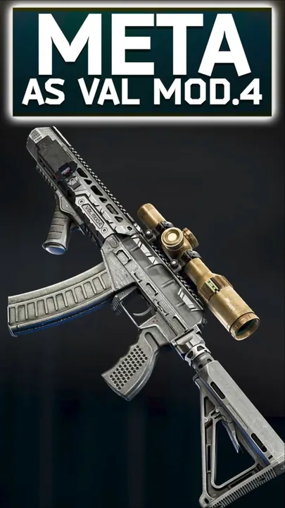 Thumbnail for the SheefGG Short “Rare AS VAL MOD.4 Gameplay”: a gold-accented AS VAL rifle under a “Meta” caption