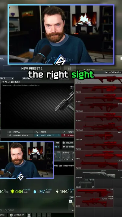 Thumbnail for the SheefGG Short “The Ultimate Tarkov Attachment Hack”: SheefGG on facecam above the Tarkov weapon modding screen
